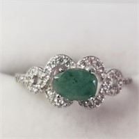 $120 Silver Rhodioum Plated Emerald(1ct) Ring