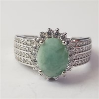 $200 Silver Rhodioum Plated Emerald(2ct) Ring