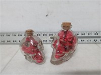 Qty (2) Small Glass Skull Containers