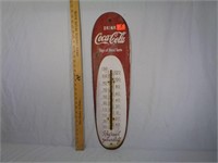 Coca Cola Metal Thermometer 29.5" x 8" Good Glass