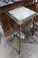 Brass & marble plant stand with under shelf 14.25"