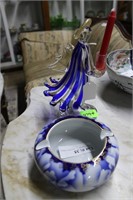 Murano Angel & Oriental blue gold decorated ashtra