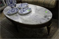 Mahogany oval marble top coffee table with lions p