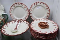 Ten Fitz & Floyd 12" red coral dinner plates, serv