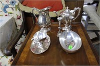 Silver plated water pitcher, gravy boat with under