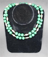 14kt Clasp malachite & seed pearl necklace