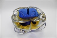 Art glass cobalt to clear cigar ashtray