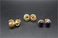 Three pairs 14kt gold post earrings 7.7gtw