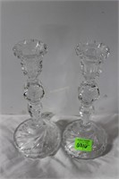 10" pair etched candlesticks
