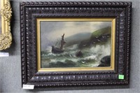Oil on canvas of ship in peril 27" x 21"