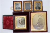 Five framed Daguerreotypes, three without front co