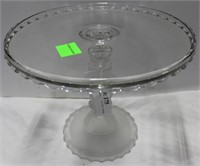 Frosted glass face pedestal 10" cake plate, 8" H