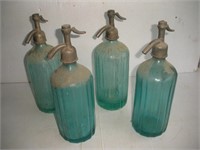 4 Blue Seltzer Bottles, 13 inches Tall