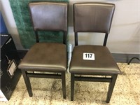 PAIR CUSHIONED WOODEN FOLD UP CHAIRS