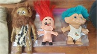 2 Troll Dolls & 1 Caveman Doll
