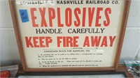 Vintage L&N Railroad Framed Explosive Placard