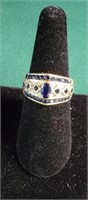 Marked 14K Gold Ring w/Blue Stones Sz 7.5-
