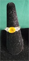 Marked 10K Gold Ring w/Yellow Stone Sz 8-