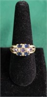 Marked 10K Gold Ring w/Blue Stones Sz 9.5-