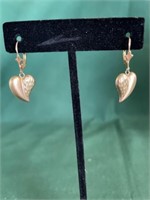 Marked 14 K Gold Heart Drop Earrings-