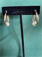 Marked 14K Gold Hoop Pearl Earrings-