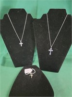 (3) Marked .925 Cross Necklaces-