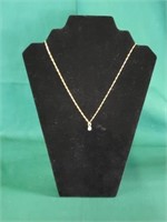 Marked 14K Gold Necklace w/Clear Stone Pendent-