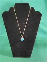 Marked 14K-Mexico-Gold Necklace w/ Blue Stone-