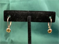 Marked 14K Gold Earrings w/Orange Stones-