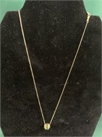 Marked 14K Gold Necklace w/ Green Pendent-