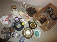 ASSORTED ASHTRAYS, MATCHES, LIGHTERS, ETC.