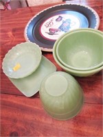 JADEITE FIRE KING BOWLS ETC. , JADEITE TRAY AND FR