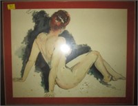 NUDE WATERCOLOR CUSTOM FRAMED AND MATTED