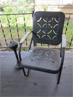 VINTAGE METAL OUTDOOR CHAIR AND SMOKE STAND