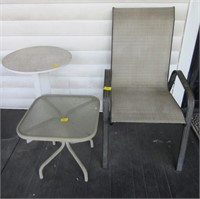 OUTDOOR CHAIR AND TWO SMALL TABLES