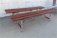 2 Vntg Aluminum & Wood Furniture Benches 72" L