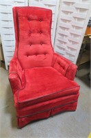 Vntg Broyhill Red Crushed Velvet High Back Chair