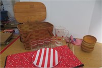 Picnic Basket, Blanket, Americana Dishes, Flags+