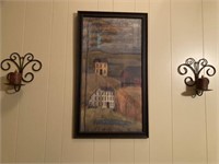 Framed picture in candleholders