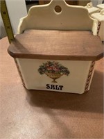 Salt container with covered wooden lid