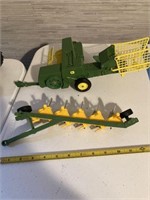 Toy John Deere square hay baler and plow