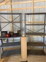 Two metal shelving units and contents