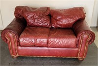 Rust/Burgundy Leather Loveseat, See Desc