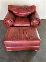 Rust/Burgundy Leather Chair With Ottoman