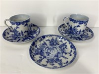 5 PC Blue/White Cups & Saucers