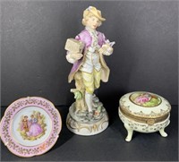 Porcelain Figure, Trinket Box, Plate