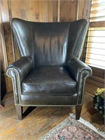 Leather Wingback Arm Chair, Nail Head Accent