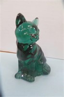 Fenton Green Glass Cat