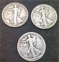 1923-S, 1934-S, 1939-D Walking Liberty Silver Half