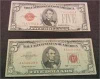 1928 & 1963 Red Seal $5 Notes